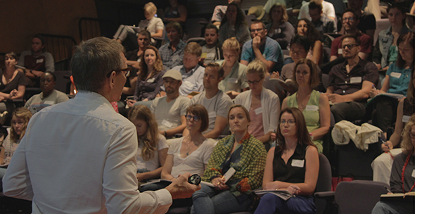 The Story Maven, Allen Palmer of global screenwriting hothouse, Cracking Yarns, teaching the 2-day screenwriting course, Cracking Story in Sydney, Australia.